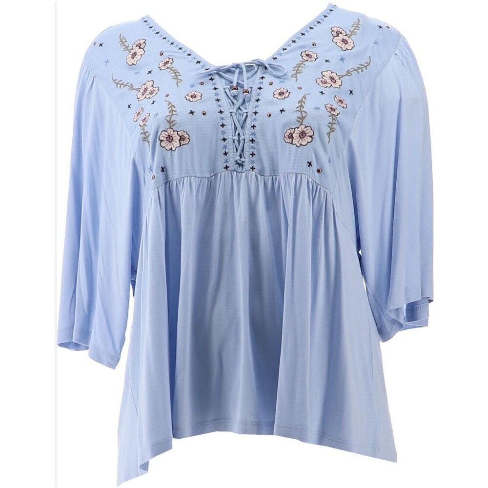 Haute Hippie Tribe Womens's Size Small  Floral Embroidered Lace Up Top